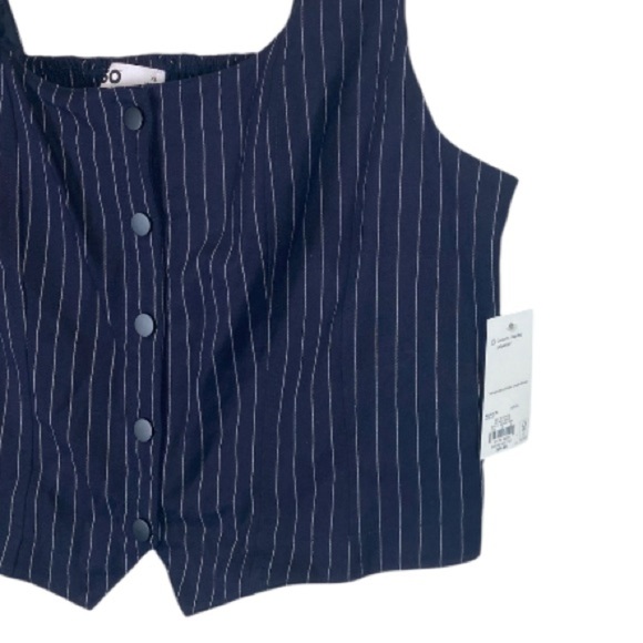 SO brand navy white pin strip vest elastic back snap feature // XL - Picture 3 of 8